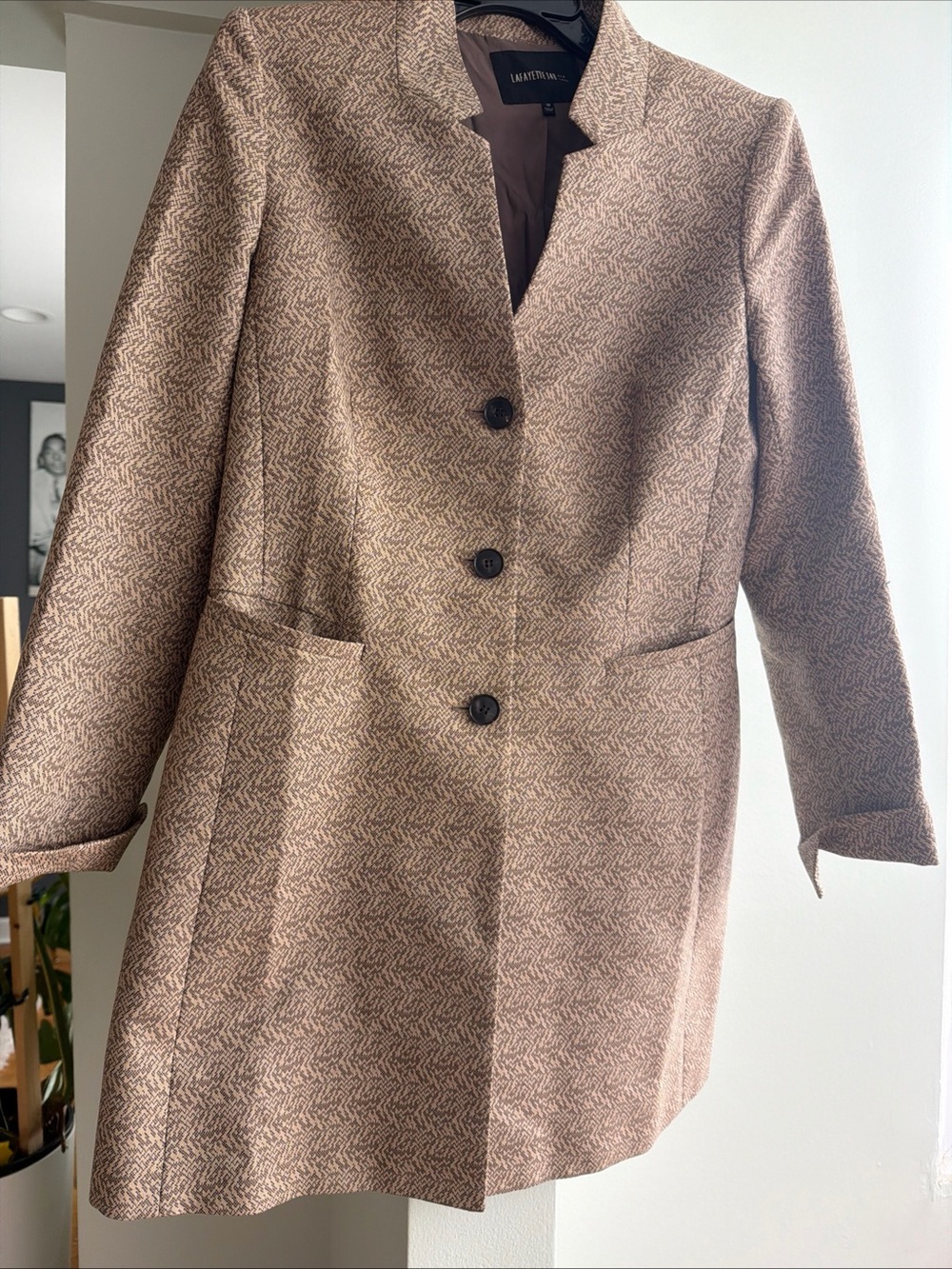Lafayette 148 New York Tan Patterned Notch Collar Blazer
